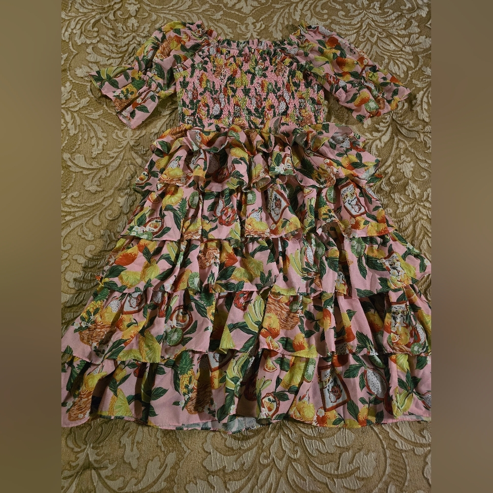 Ivy City Co Pink and Green Ruffled Dress